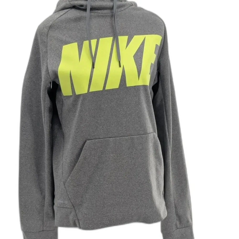 Nike Therma Fit Performance Gray Neon Yellow Sweatshirt Hoodie Size Small